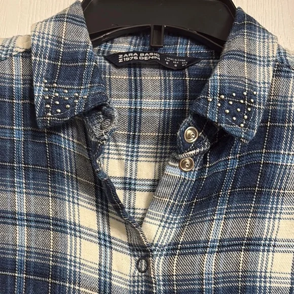 Zara Blue and White Plaid Long Sleeve Dress - Picture 3 of 5